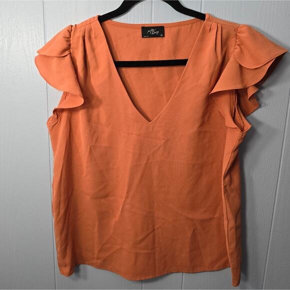 Milk & Honey Orange Flutter Sleeve Blouse size Medium Preppy Feminine Classic - Picture 1 of 6
